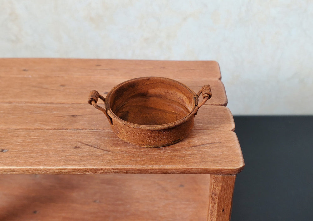 Dollhouse Miniature Round Metal Pan with Handles Rusted Aged 1:12 Scale