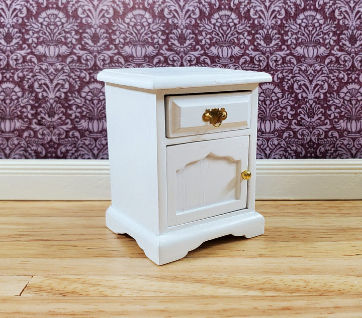 Dollhouse Miniature Nightstand Side Table with Drawer White 1:12 Scale Furniture