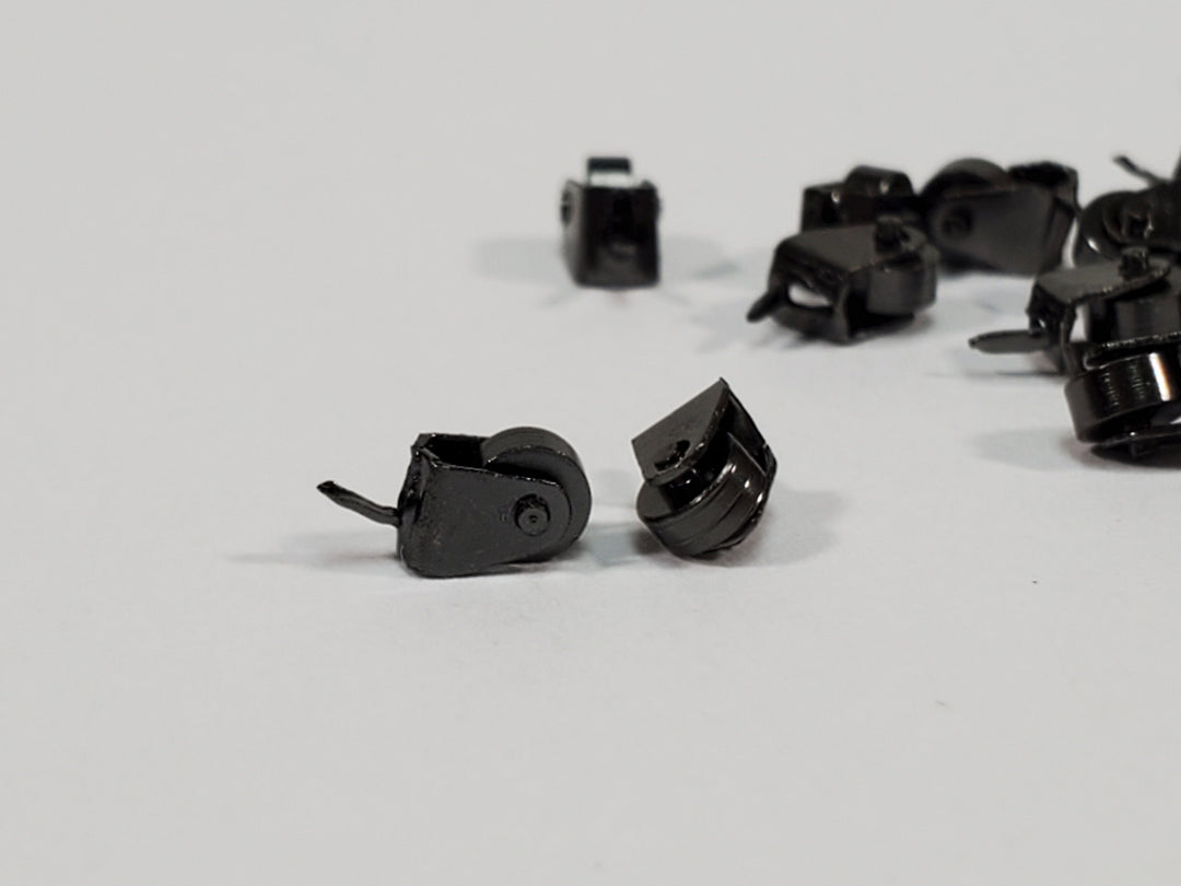 Dollhouse Miniature Wheels Casters Tiny Dark Pewter Working Set of 12 1:12 Scale