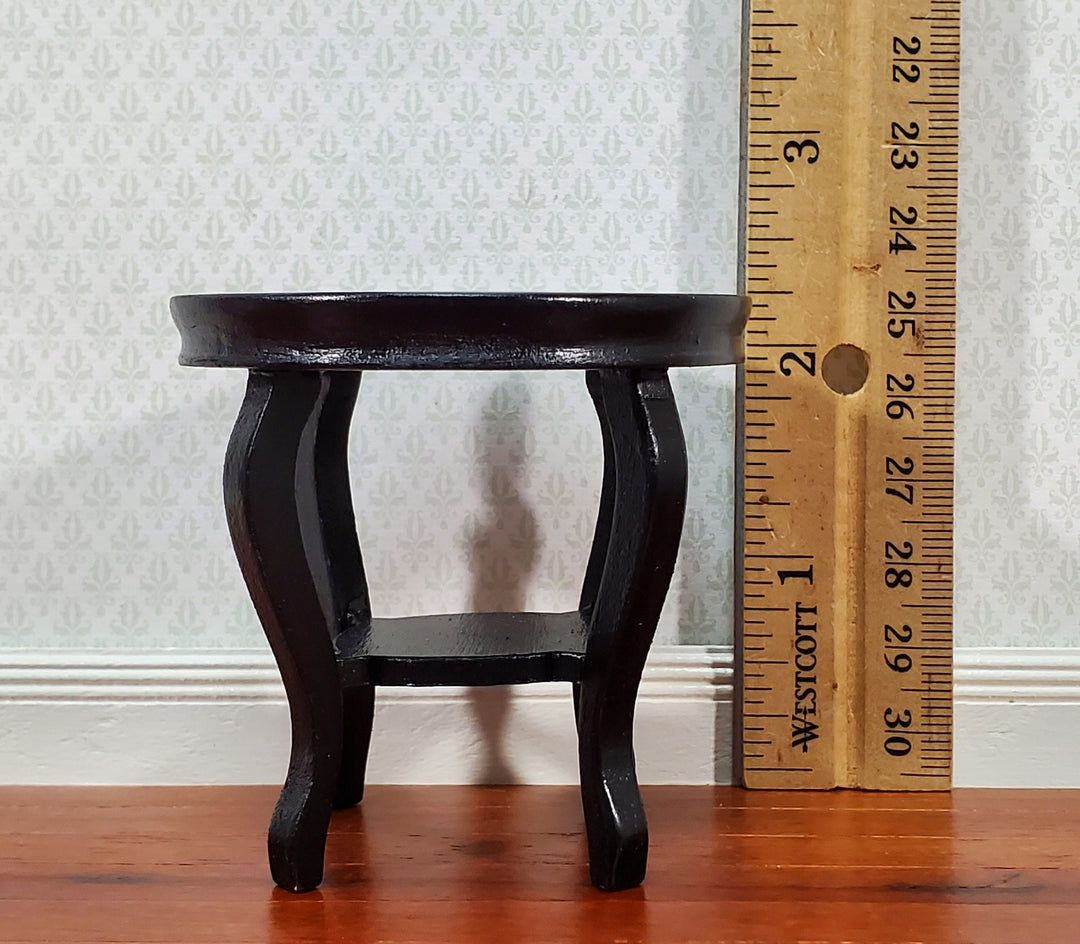 Dollhouse Table Small Round Side or End Table Black Lower Shelf 1:12 Scale Miniature Furniture