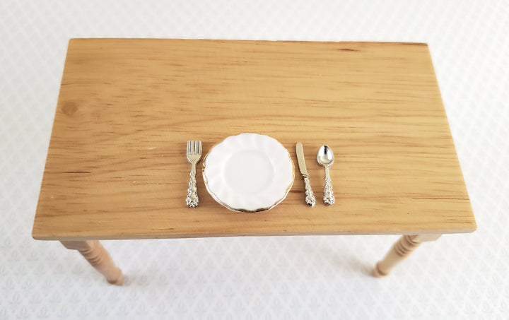 Dollhouse Miniature Silver Flatware Silverware Fancy Set 4 Place Settings 1:12 Scale