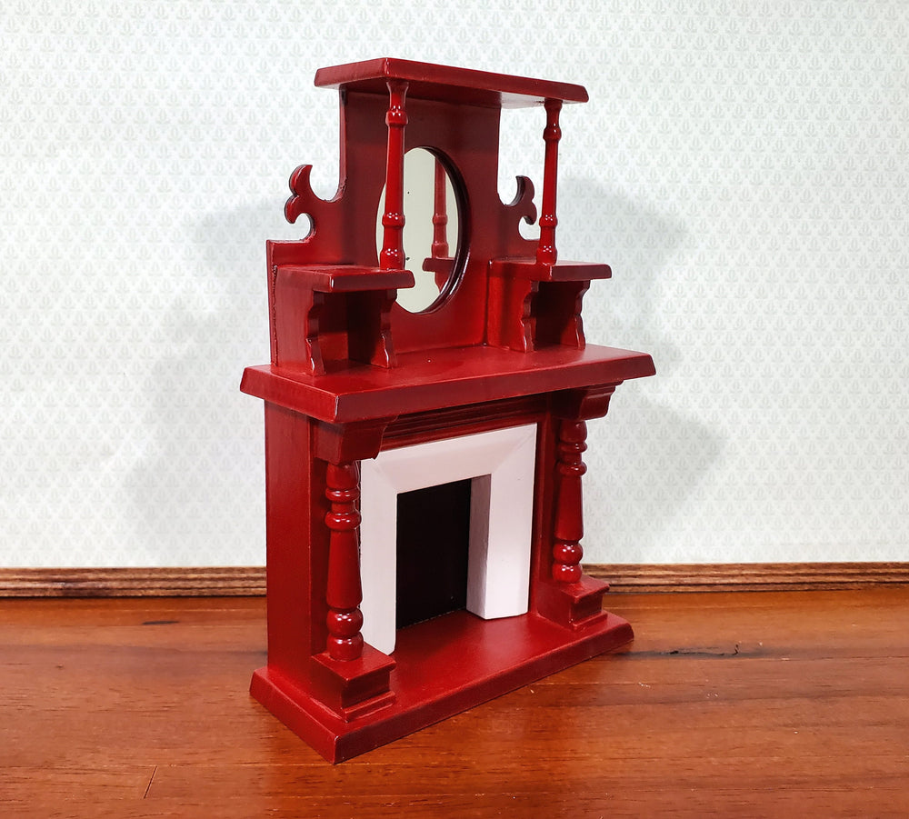 Dollhouse Fireplace Victorian with Mirror Wood with a Mahogany Finish 1:12 Scale Miniature Furniture