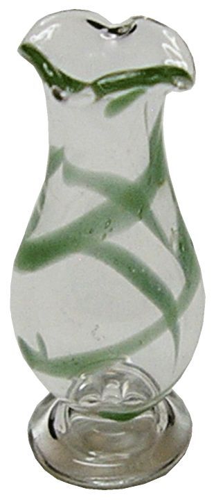 Dollhouse Green Swirled Fluted Pedestal Glass Vase 1:12 Scale Miniature Decor