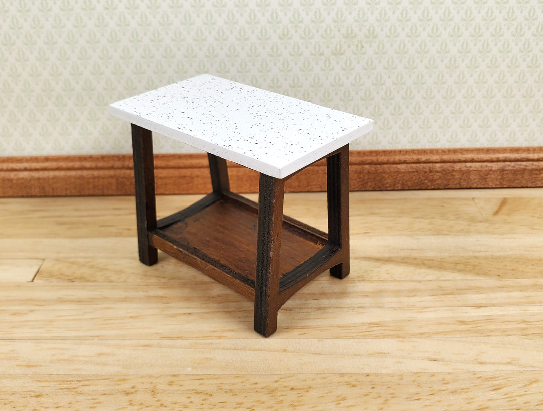 Dollhouse Small Side Table Faux Granite Top Wood 1:12 Scale Miniature