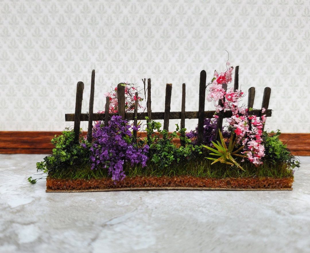 Dollhouse HALF SCALE Flowers with Fence Purple & Pink 1:12 Scale Miniature 2 Sided