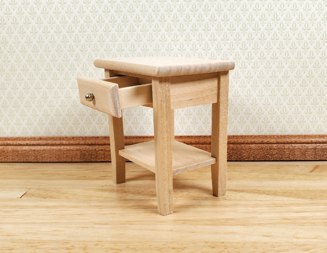 Dollhouse Side Table Night Stand with Drawer Wood 1:12 Scale Furniture Unpainted