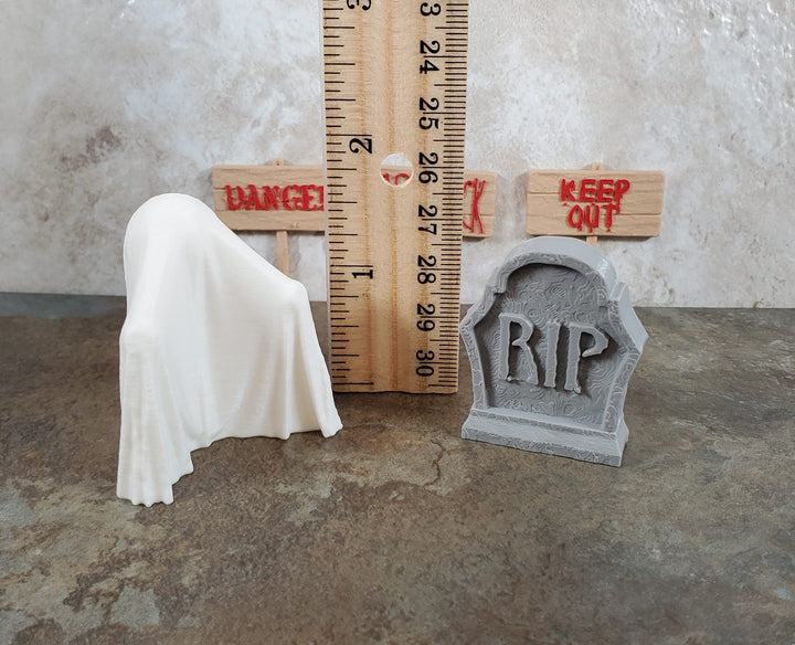 Miniature Halloween Decor Ghost Gravestone Marker Signs Danger 5 pcs 1:12 Scale