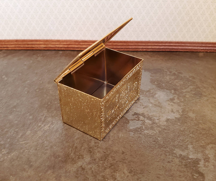 Dollhouse Fireplace Coal or Log Box Gold Brass Metal Trunk 1:12 Scale Miniature