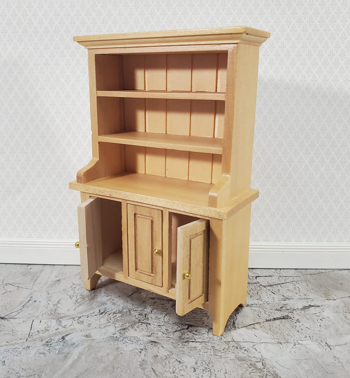 Dollhouse Kitchen Hutch Cabinet with Shelves Light Oak Finish 1:12 Scale Miniature Furniture