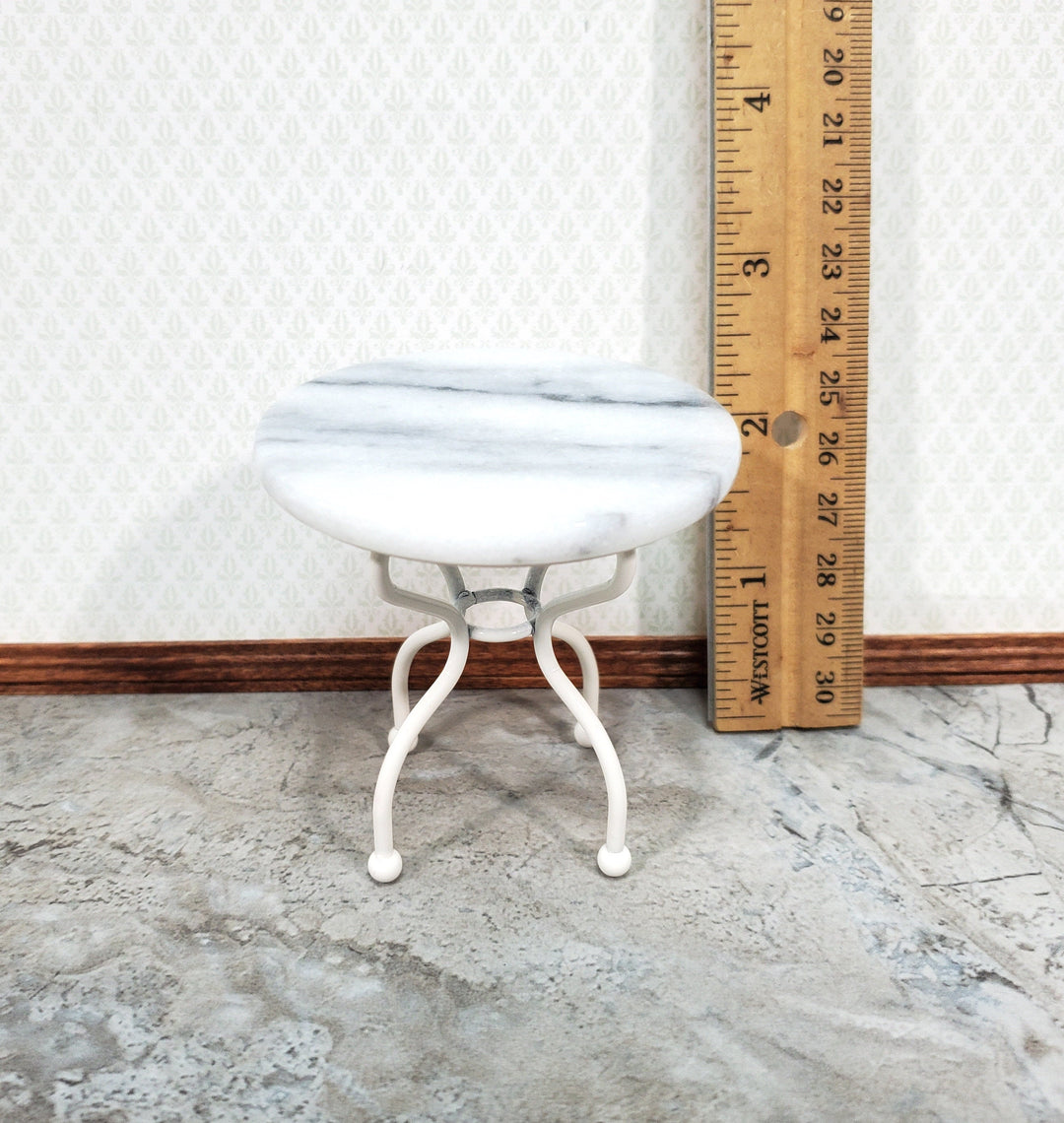 Dollhouse Patio Table Faux Marble Top White 1:12 Scale Fairy Garden Miniature