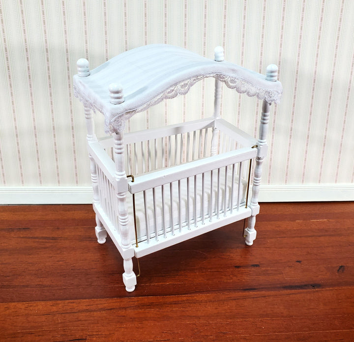 Dollhouse Canopy Crib White Large 1:12 Scale Miniature Nursery Room Furniture