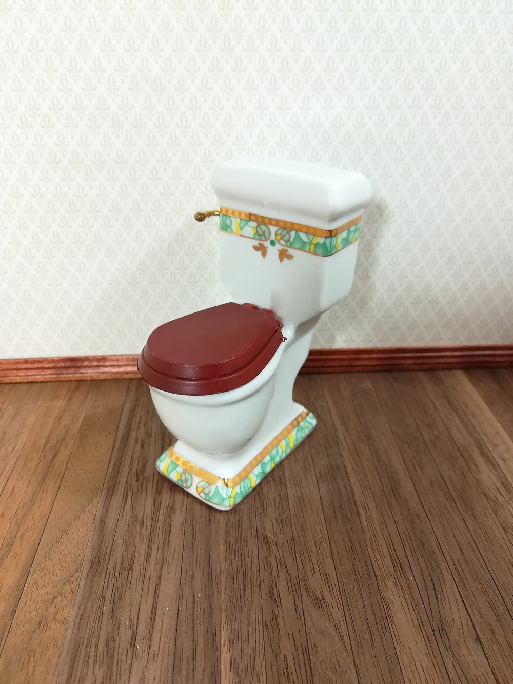 Dollhouse Miniature Bathroom Set White & Green Porcelain Tub Toilet Sink 1:12 Scale