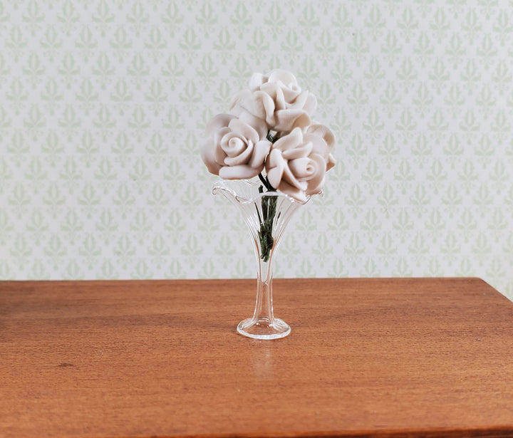Dollhouse Clear Glass Floral Vase Tall Slim 1:12 Scale Miniature Decoration