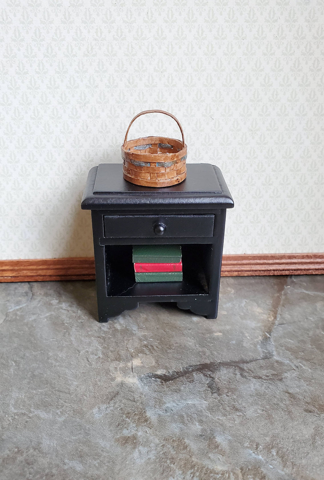 Dollhouse Miniature Nightstand Side Table Black w/ Drawer 1:12 Scale Furniture