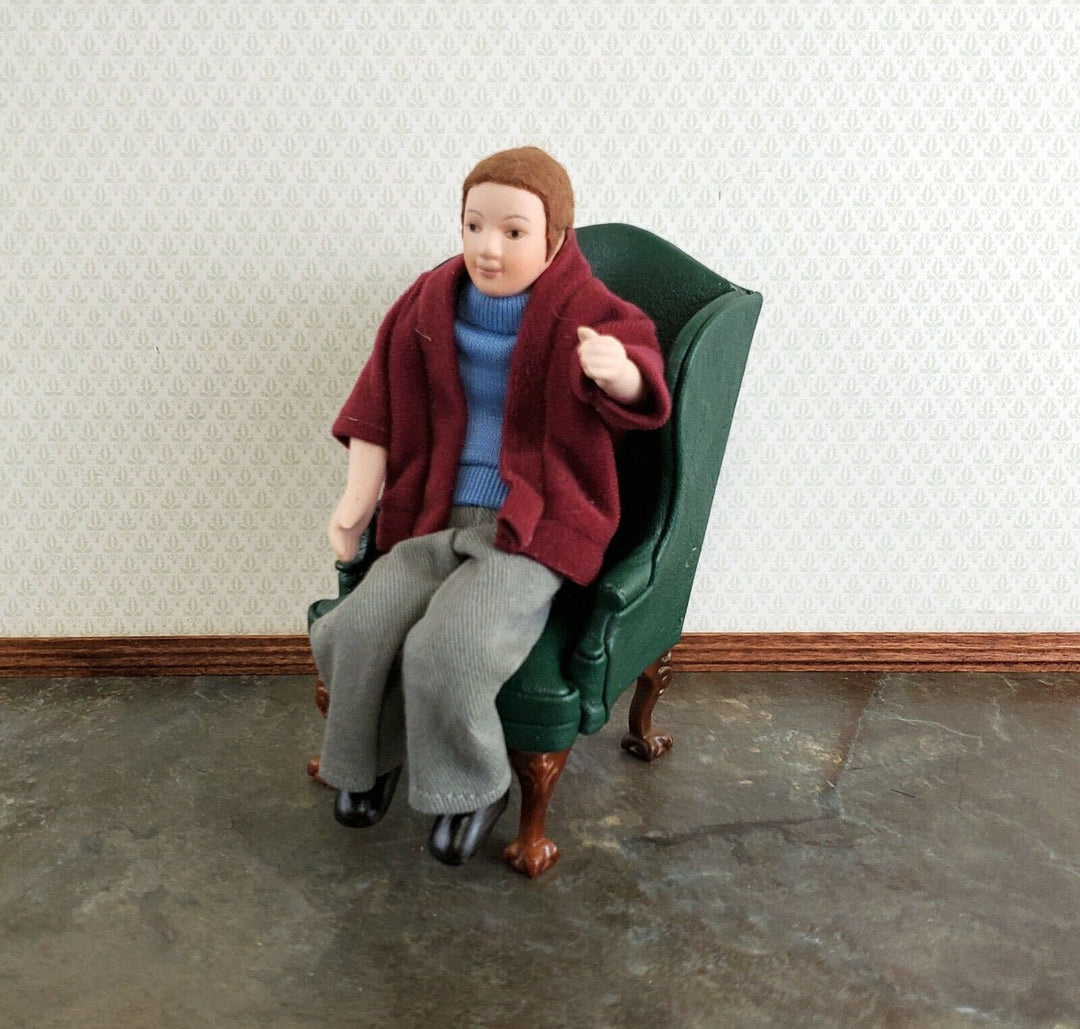 Dollhouse Man Modern Doll Porcelain Dad Father 1:12 Scale Maroon Jacket