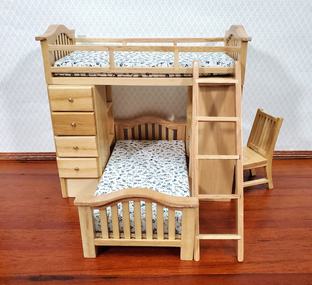 Dollhouse Bunk Beds Built in Shelves Desk with Ladder 1:12 Scale Miniature Furniture