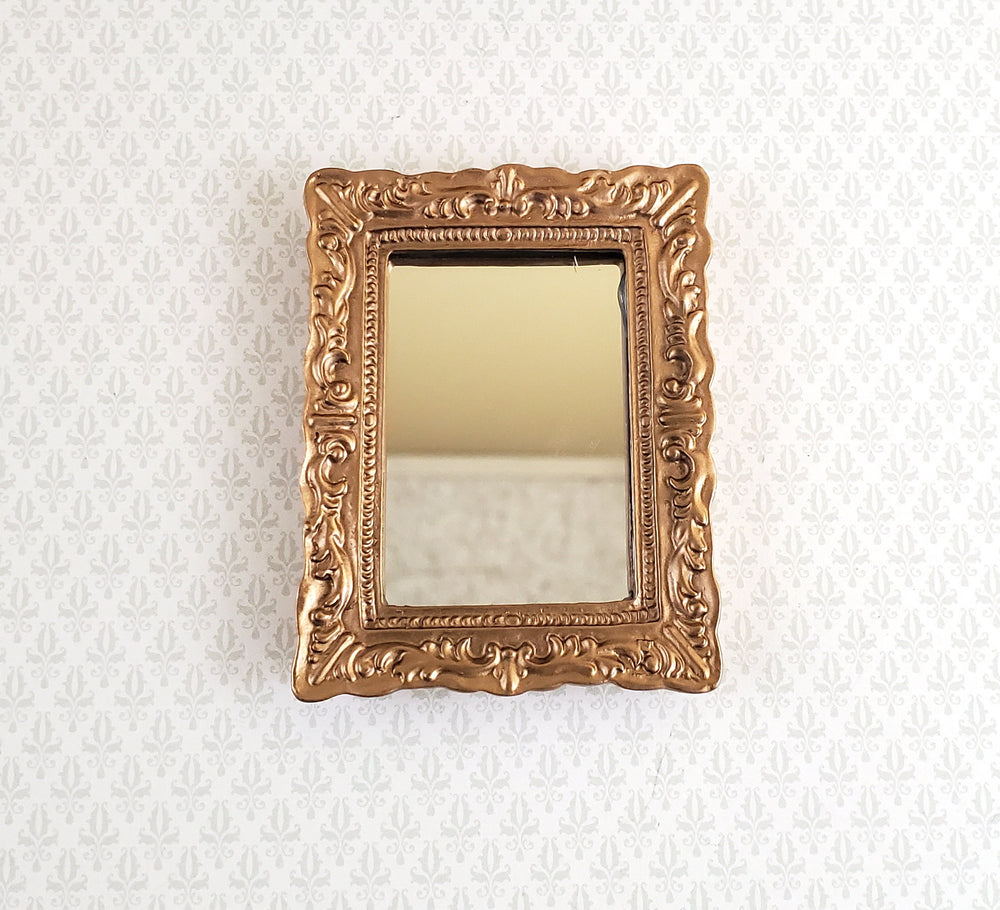 Dollhouse Miniature Mirror with Fancy Gold Frame 1:12 Scale 2 5/8" x 2"