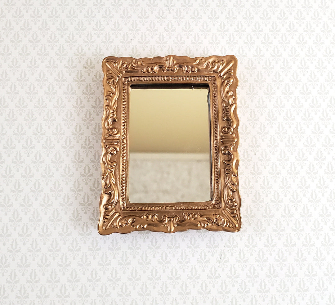 Dollhouse Miniature Mirror with Fancy Gold Frame 1:12 Scale 2 5/8" x 2"
