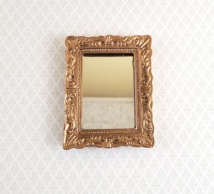 Dollhouse Miniature Mirror with Fancy Gold Frame 1:12 Scale 2 5/8" x 2"