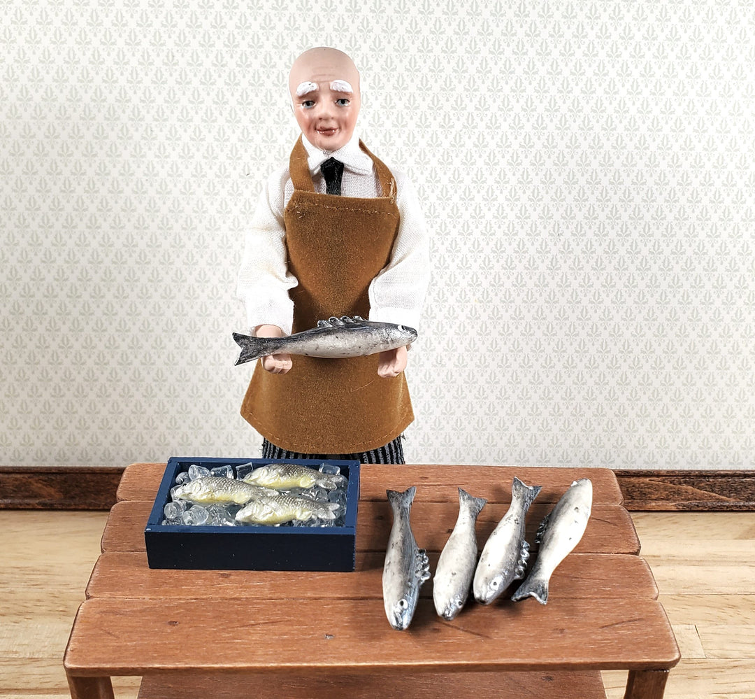 Miniature Fish Mackerel for Dollhouse 5pc Seafood Grocer Grocery Store 1 3/4"