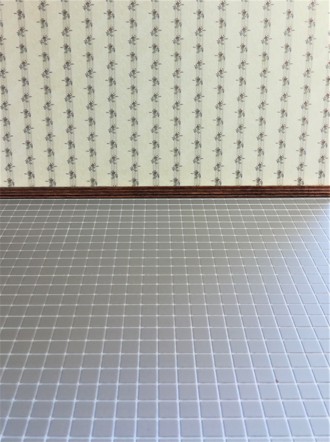 Dollhouse Tile Floor Chateau Gray Square Embossed Vinyl 1:12 Scale Miniature
