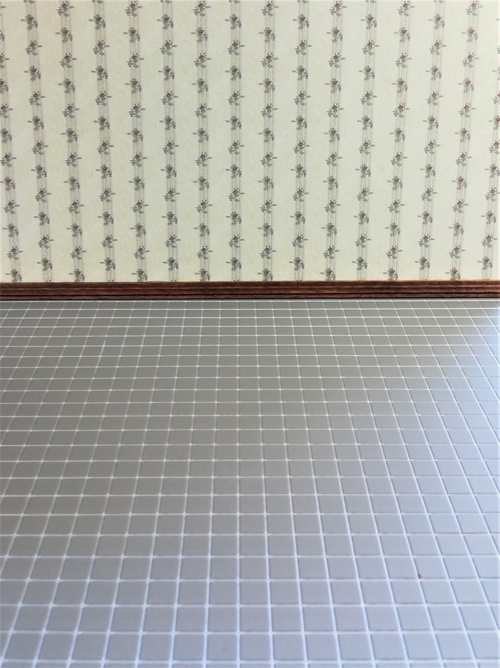 Dollhouse Tile Floor Chateau Gray Square Embossed Vinyl 1:12 Scale Miniature