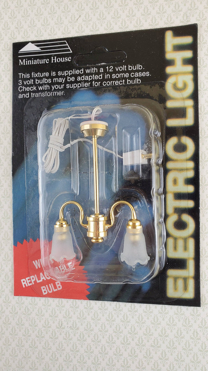 Dollhouse Tulip Chandelier Light Hanging 2 Arm Down 12 volt w/Plug 1:12 Scale