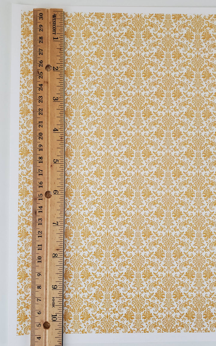 Dollhouse Wallpaper Damask Gold on White Victorian 1:12 Scale Itsy Bitsy Miniatures