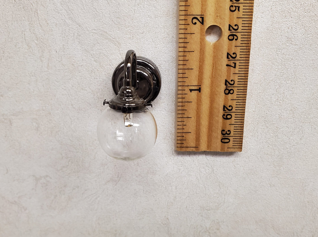 Dollhouse Extra Large Globe Wall Light Black Chrome Battery Operated 1:12 Scale