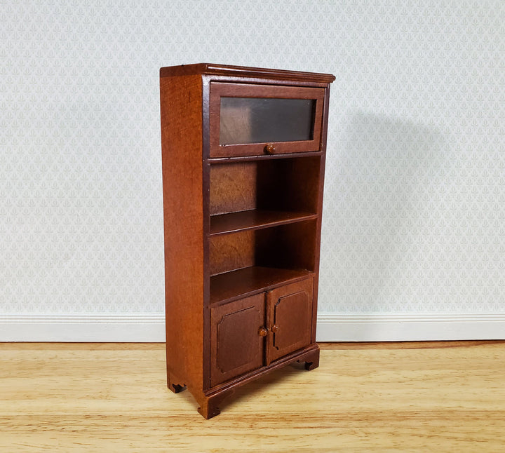 Dollhouse Bookcase Lift Up Door Walnut Finish 1:12 Scale Miniature Furniture Bookshelf