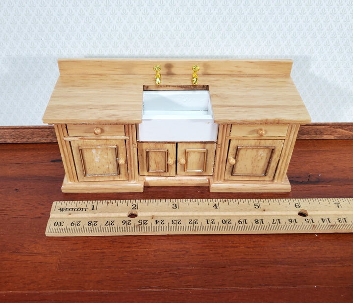 Dollhouse Kitchen Sink Cabinet 1:12 Scale Miniature Dentil Trim Furniture Light Oak