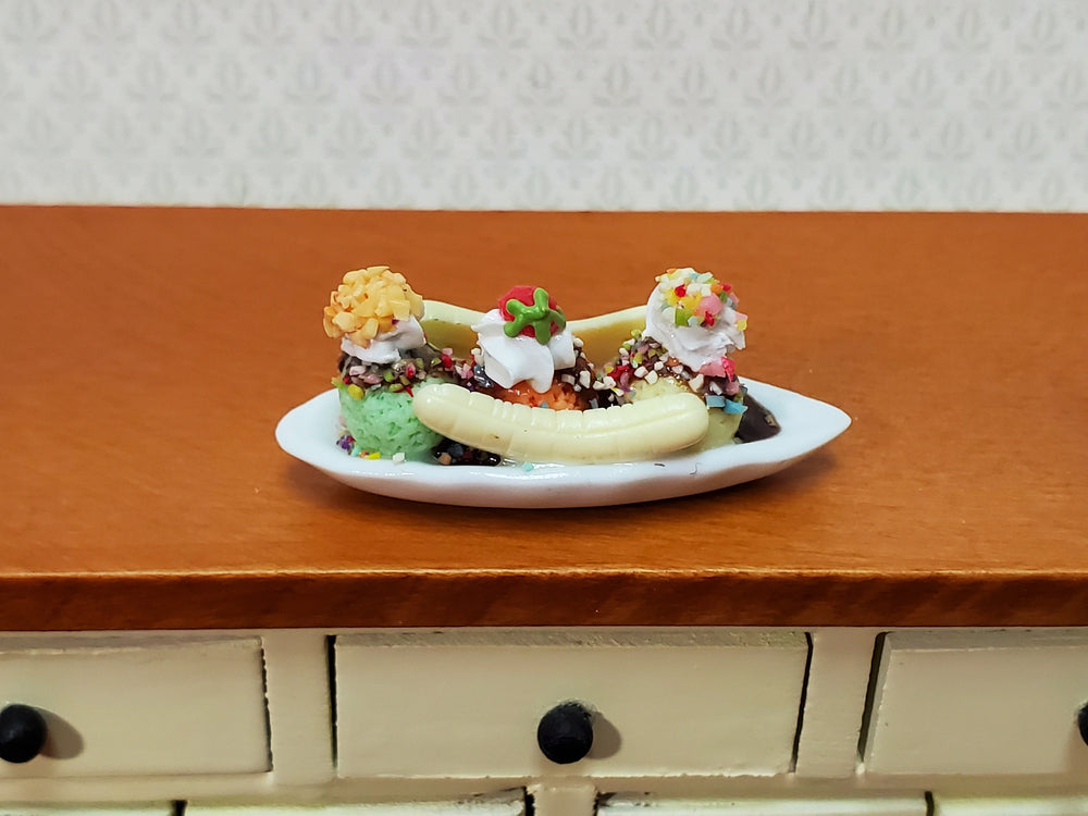 Dollhouse Banana Split Ice Cream Sundae 3 Scoops LARGE Miniature Dessert Food