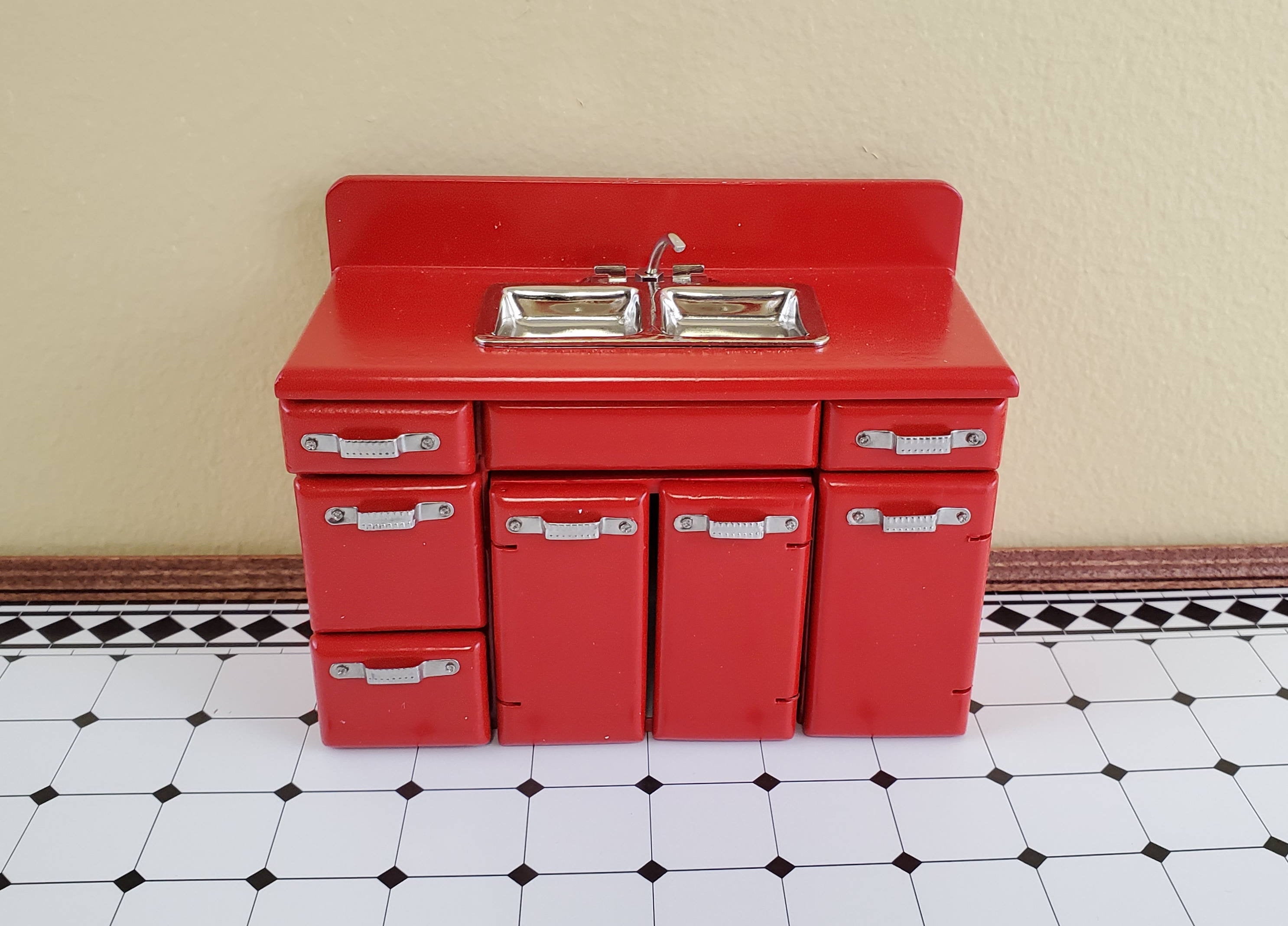 1:12 Dollhouse Miniature 1950S Retro Style newest Kitchen Stove Sink Cabinet-Red , 1/12 Doll House Kitchen