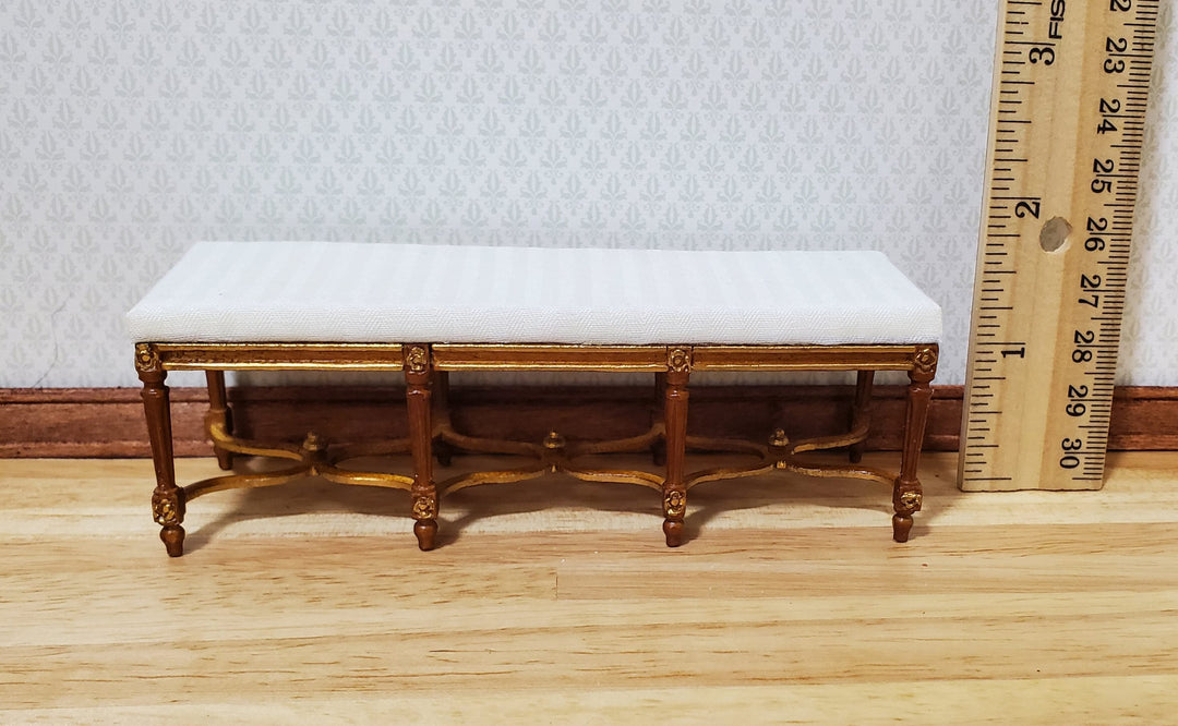Dollhouse JBM Long Bench Walnut Finish White Padded Seat 1:12 Scale Furniture