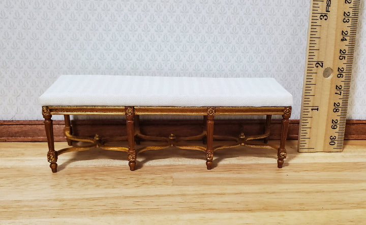 Dollhouse JBM Long Bench Walnut Finish White Padded Seat 1:12 Scale Furniture