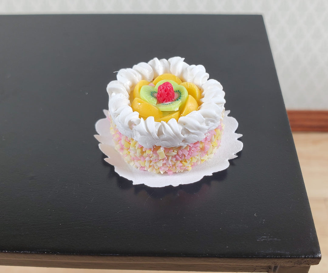Dollhouse Round Cake with Peaches & Kiwi 1:12 Scale Miniature Food Bakery