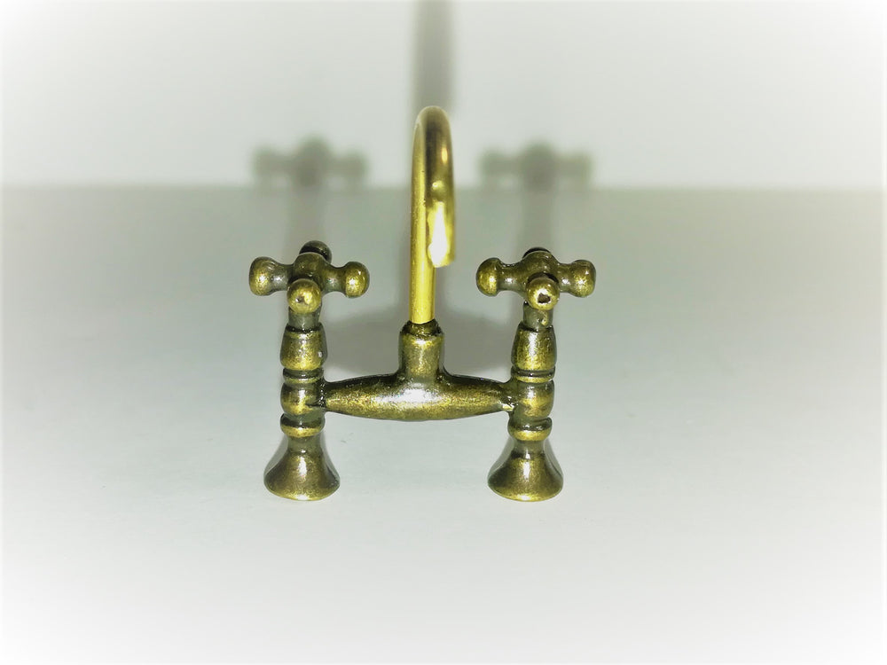 Dollhouse Miniature Faucet Mixer Tap for Kitchen or Bathroom Sink 1:12 Scale Antique Brass