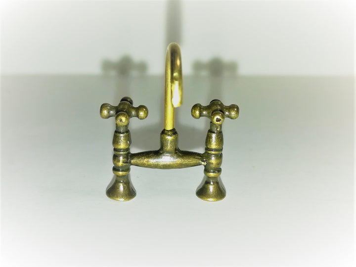 Dollhouse Miniature Faucet Mixer Tap for Kitchen or Bathroom Sink 1:12 Scale Antique Brass