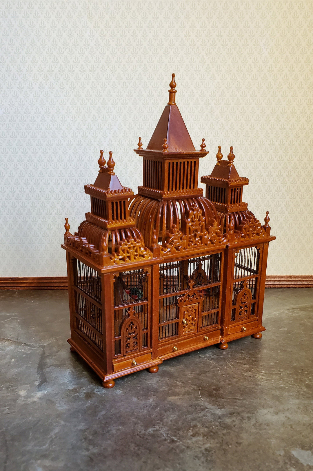 Dollhouse Miniature Birdcage JBM Large Victorian Fancy 1:12 Walnut Finish