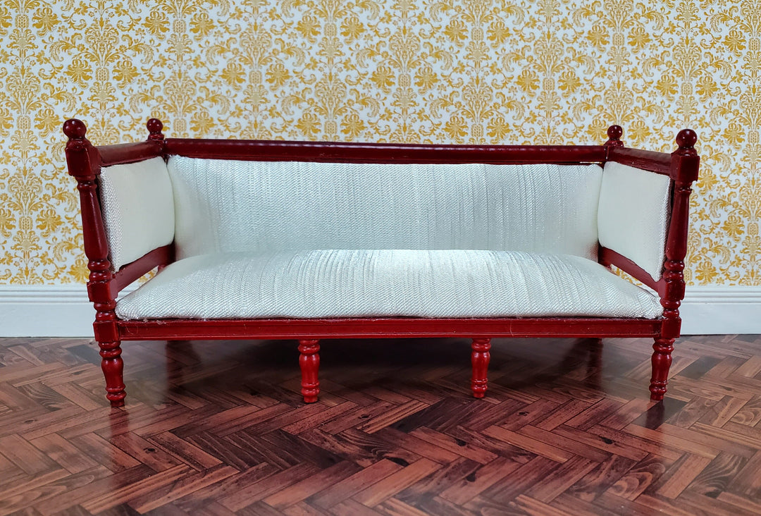 Dollhouse Sofa Couch Louis XVI Style Cream Silky Fabric 1:12 Scale Miniature Mahogany Finish