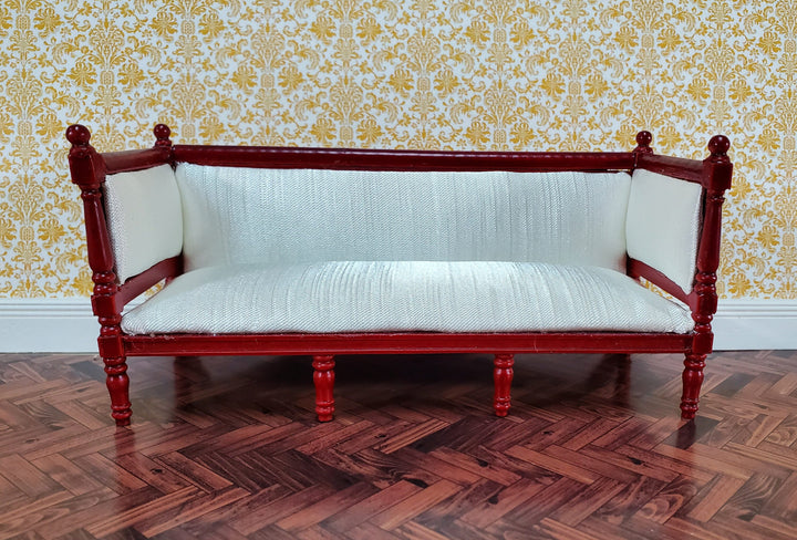 Dollhouse Sofa Couch Louis XVI Style Cream Silky Fabric 1:12 Scale Miniature Mahogany Finish