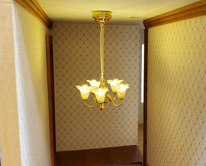 Dollhouse Chandelier Ceiling Wand Light Battery Operated 5 Arm Flower 1:12 Scale