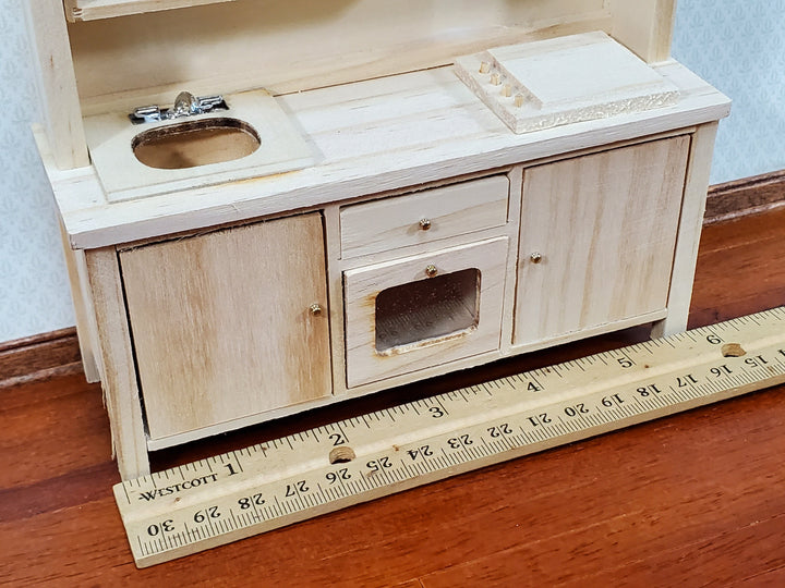 Dollhouse Kitchen Oven Stove Sink Cupboards All in One 1:12 Scale Unpainted DIY