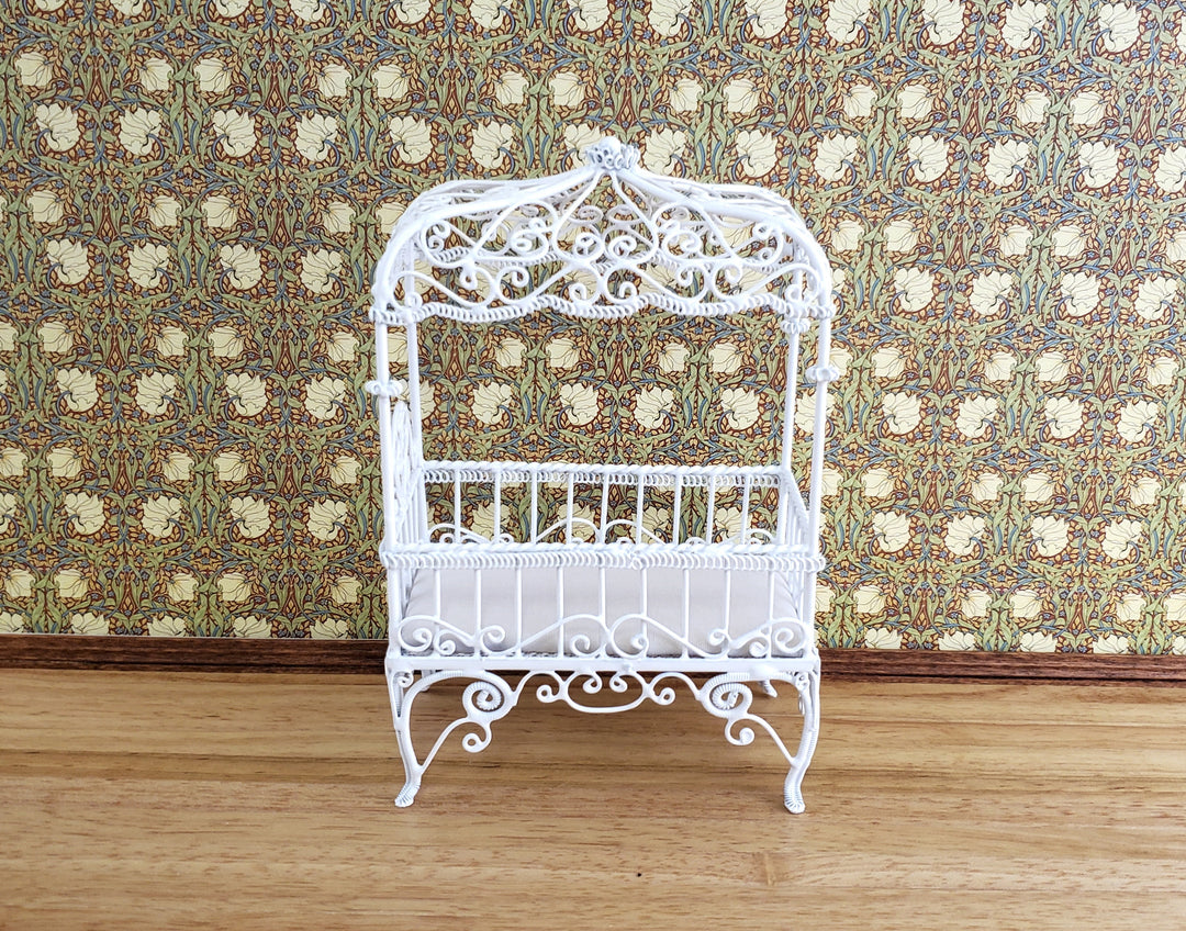 Dollhouse Miniature Canopy Crib White Wire 1:12 Scale Nursery Furniture