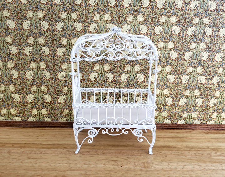 Dollhouse Miniature Canopy Crib White Wire 1:12 Scale Nursery Furniture