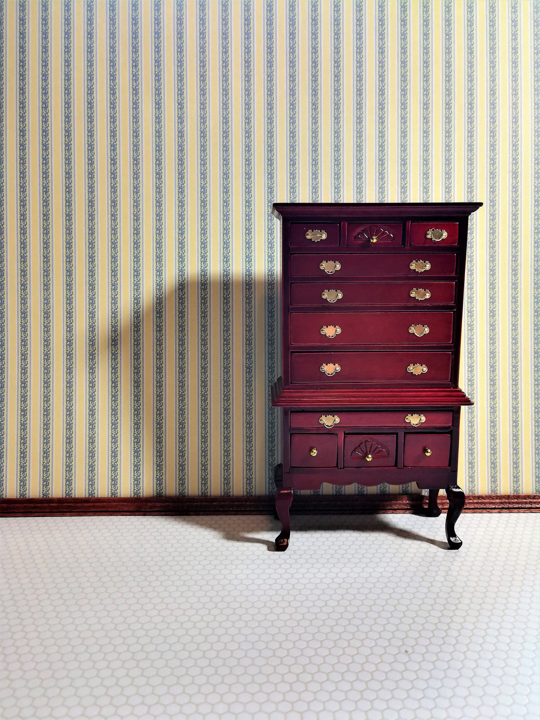 Dollhouse Wallpaper Striped Yellow & Gray Blue 3 Sheets 1:12 Miniature Scale