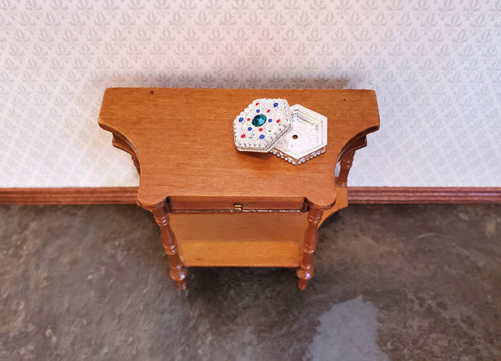 Dollhouse Jewelry Box with Jewels Large Silver with Opening Lid 1:12 Scale