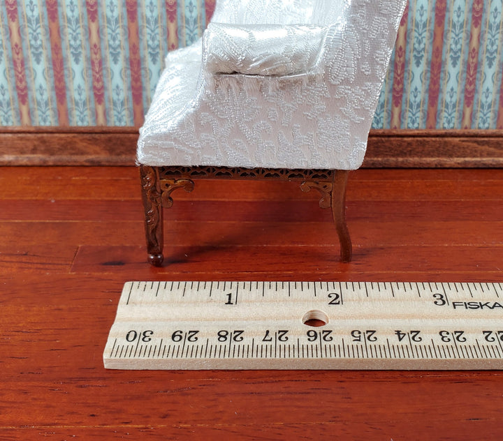 JBM Dollhouse Arm Chair White Brocade Fabric 1:12 Scale Miniature Furniture