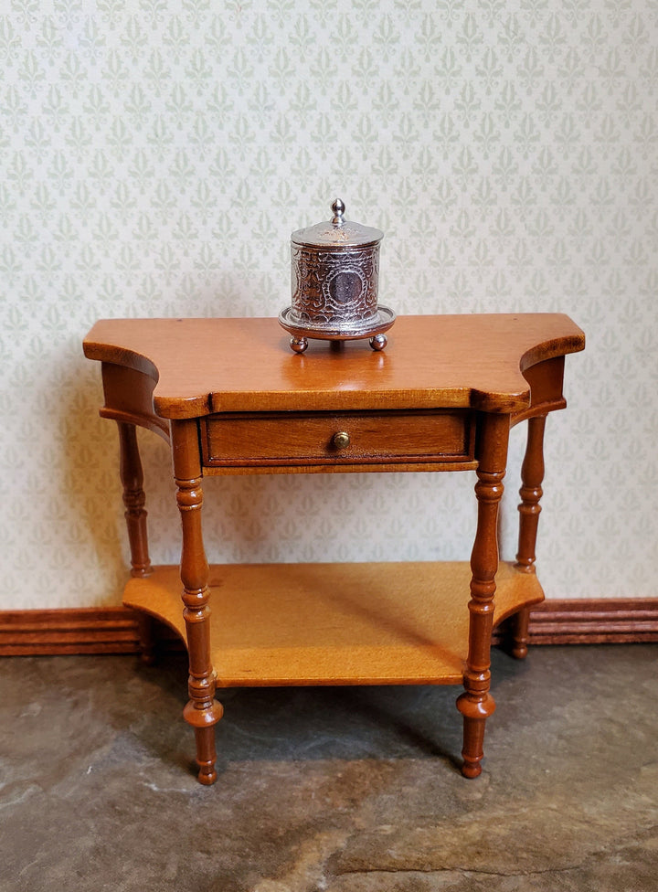 Dollhouse Biscuit Barrel Metal Silver Removable Lid & Serving Tray 1:12 Scale