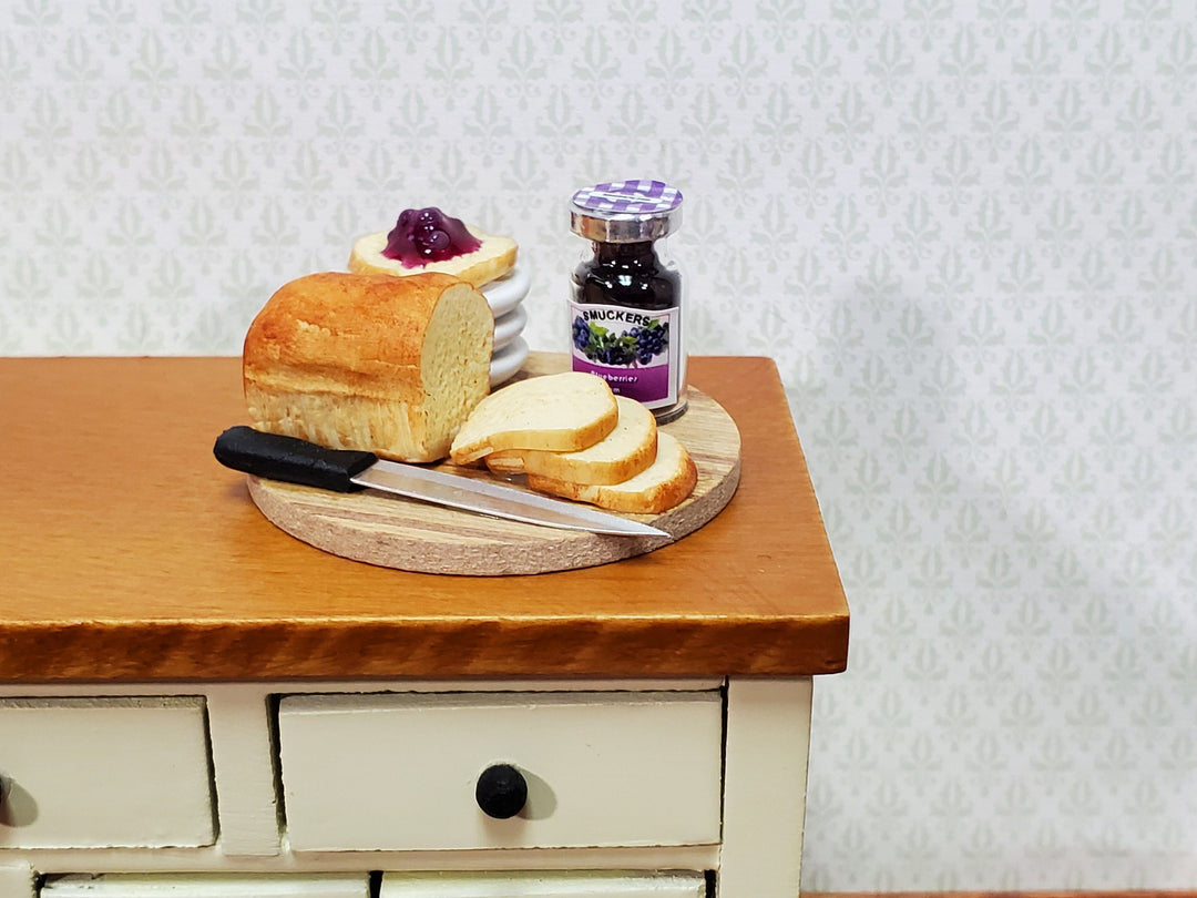 Dollhouse Bread Set with Jelly Knife Plates on Board 1:12 Scale Miniature Food Kitchen